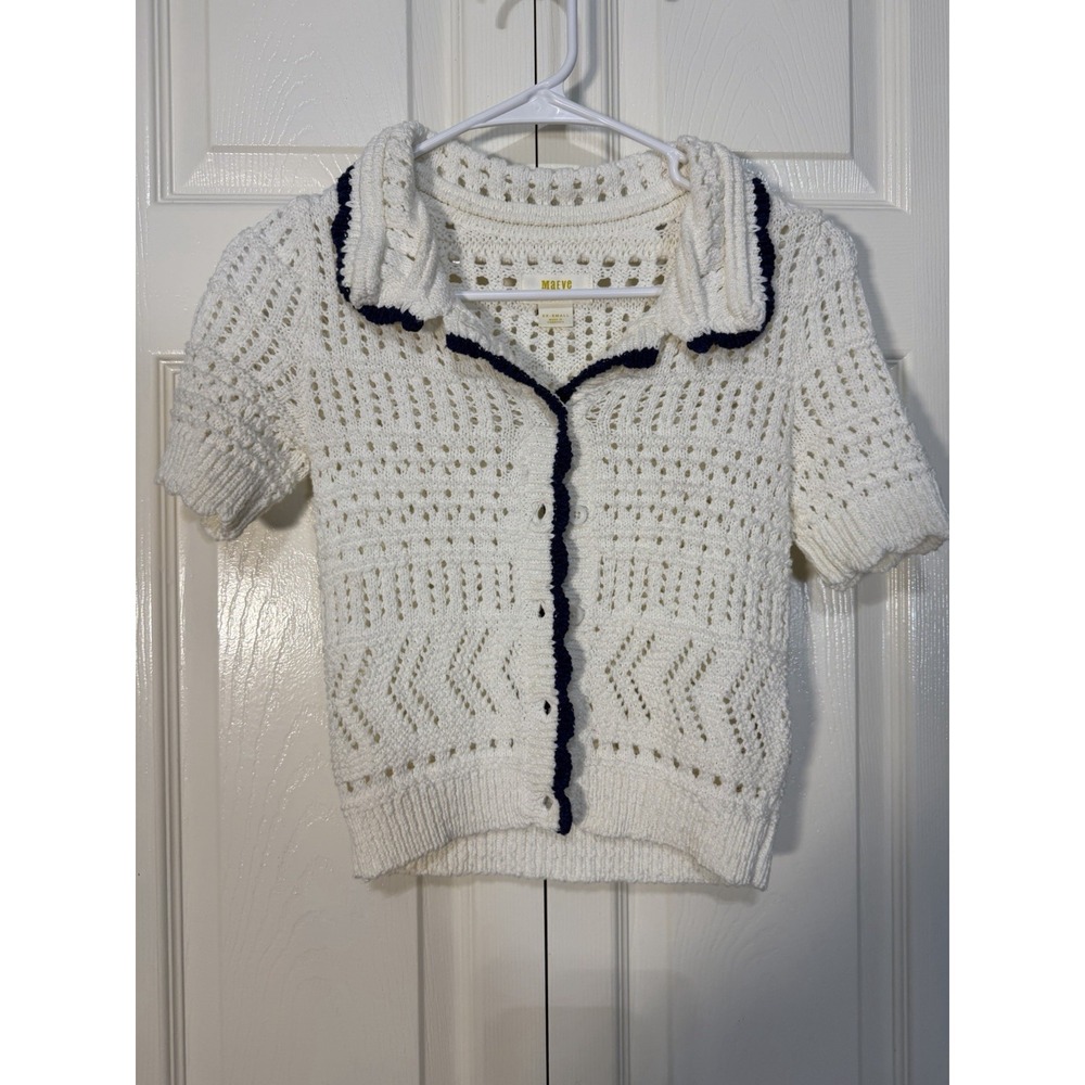 Mauve Anthro White Button Up Sweater Size XXS